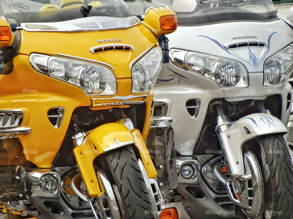 Colorful Pair Of Motorcycles. Pair Of Luxury Touring Motorcycles
