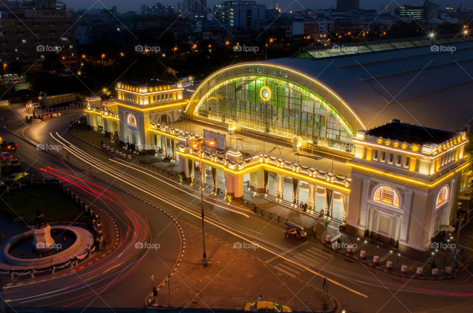 Bangkok Railway Station (Hua Lamphong Railway Station,MRT) at night time,Bangkok, Thailand
