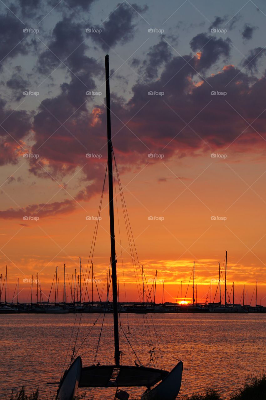 Catamaran in sunset