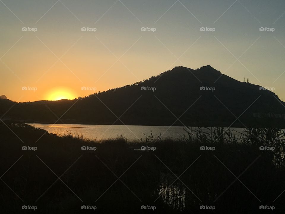 Mallorca sunset over the mountains 