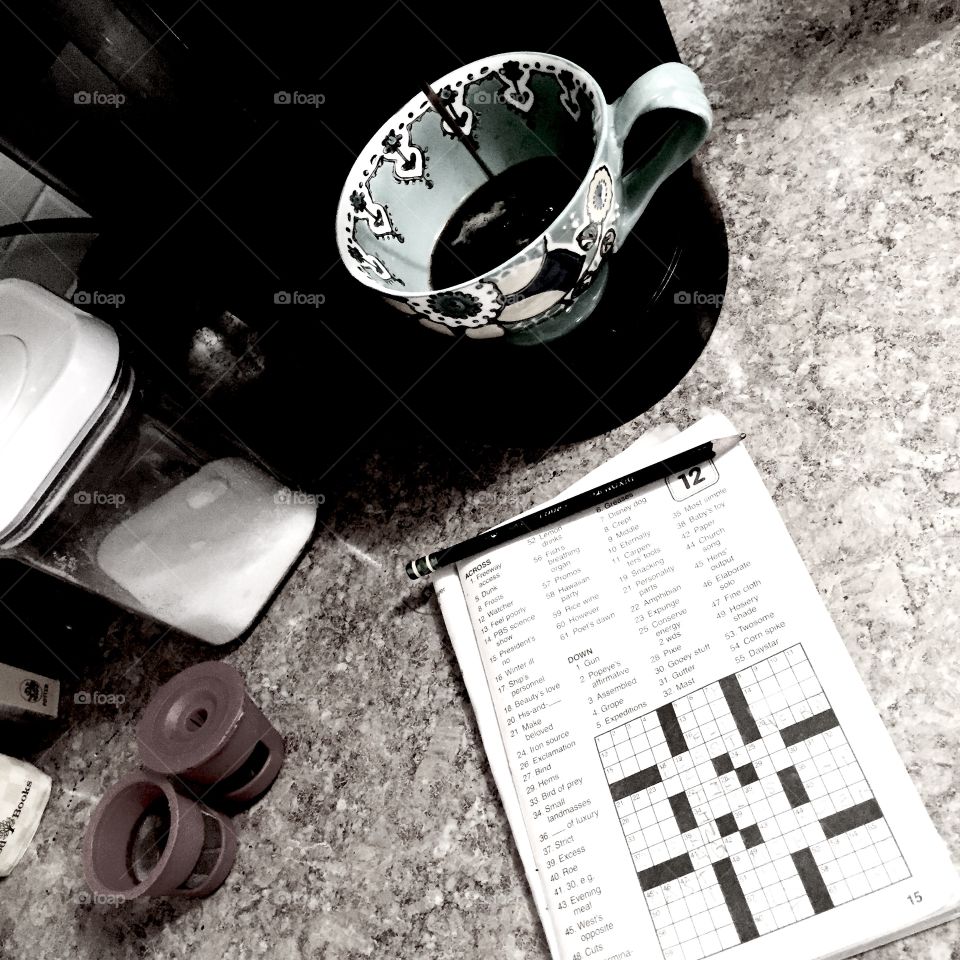 In the mornin'. Crossword puzzle and coffee