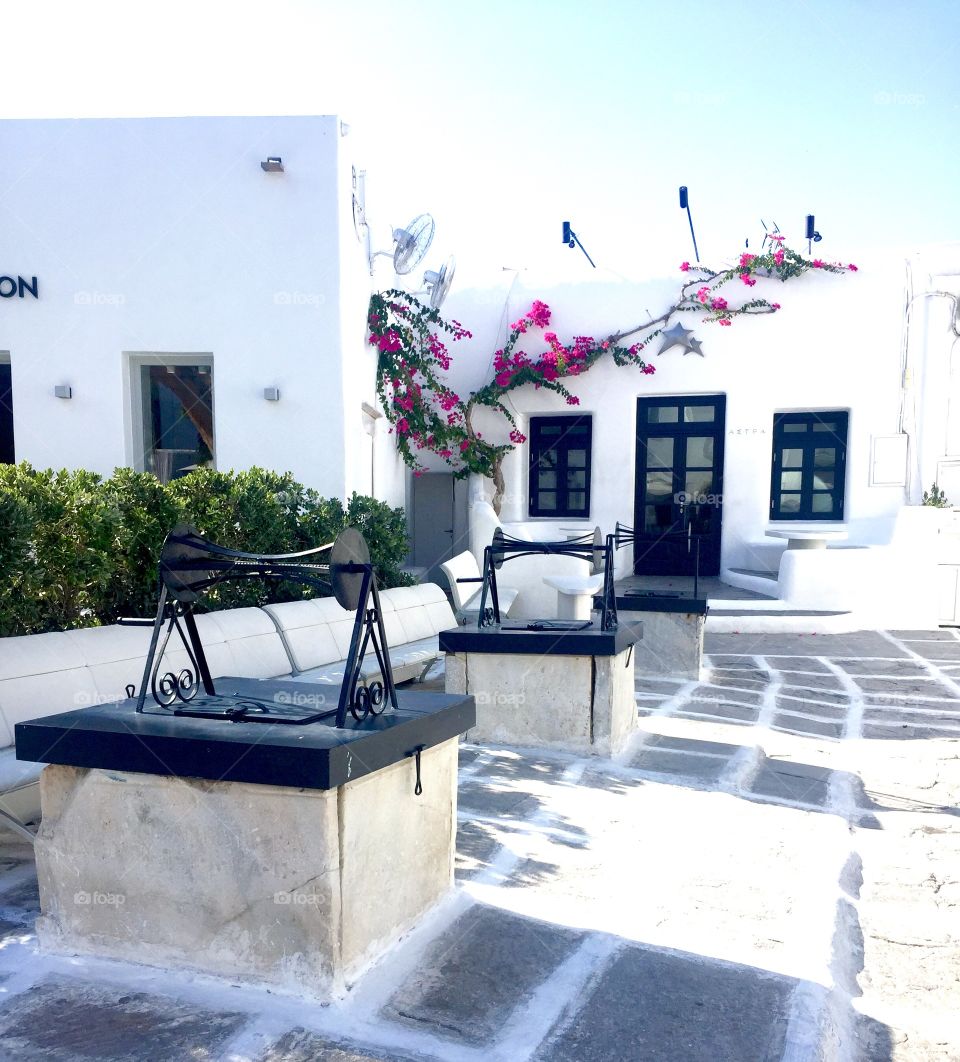 Astra club closed by day, Mykonos old town, Greece, Island