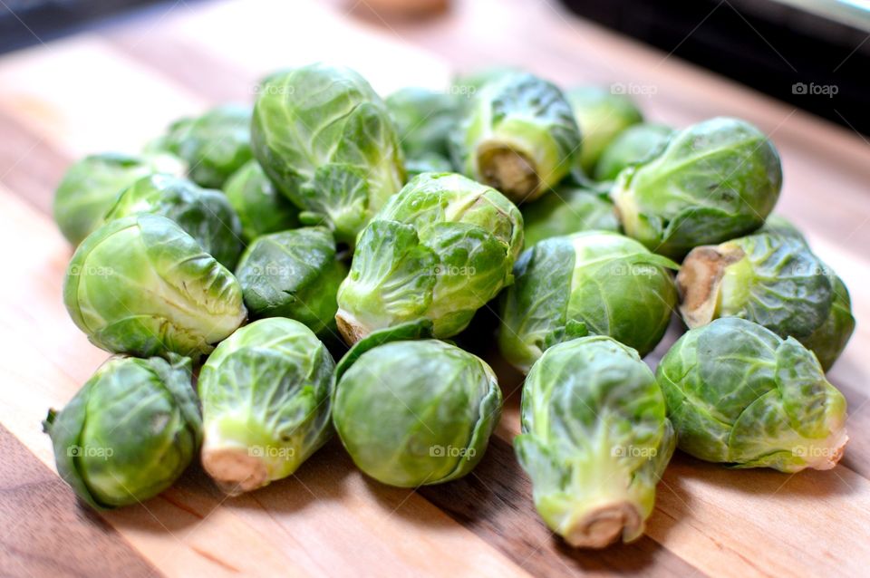 Brussels sprouts on table