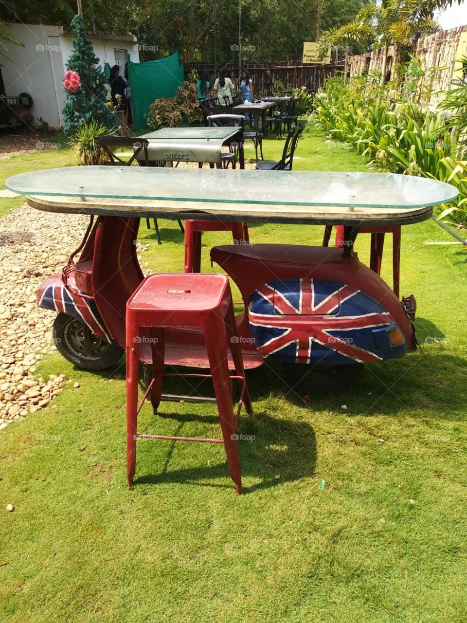 Innovative creations - old scooter modified to serving table