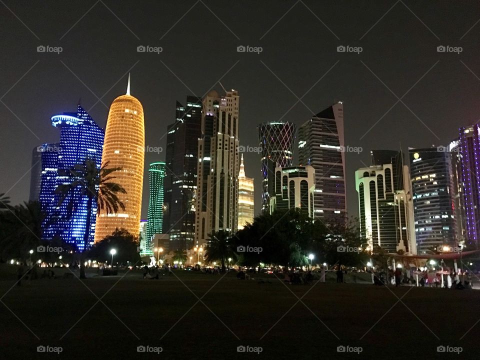 Beautiful Doha Qatar skyscrapers and  towers building with beautiful light