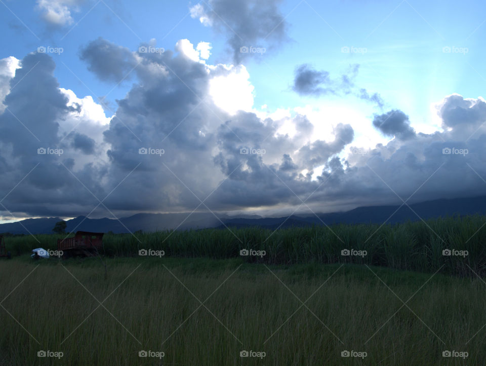 spectacular dark clouds over the field