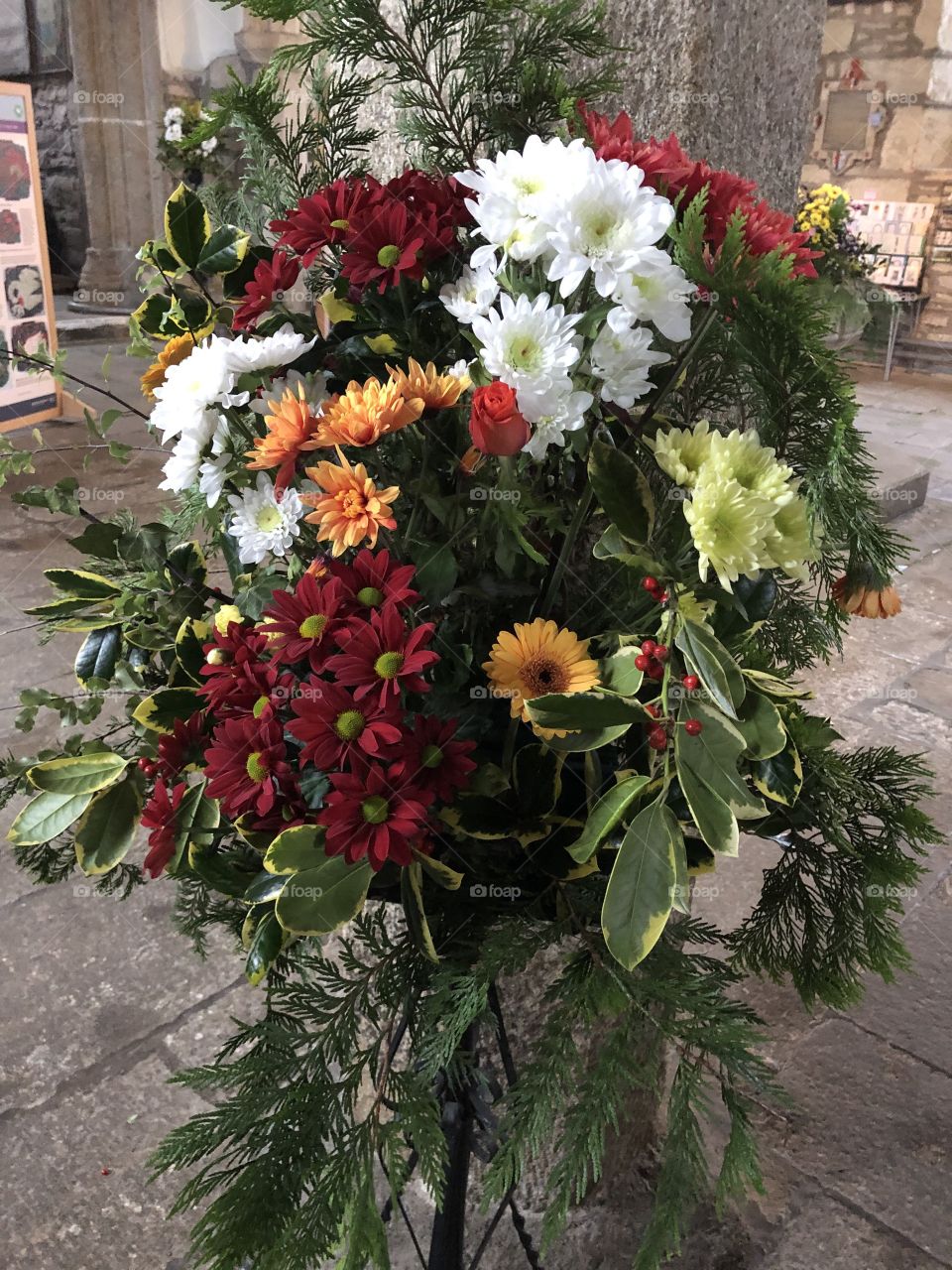 Some beautiful flowers arranged for visitors and worshipers alike at St Pancras Church, Widecombe on Dartmoor.