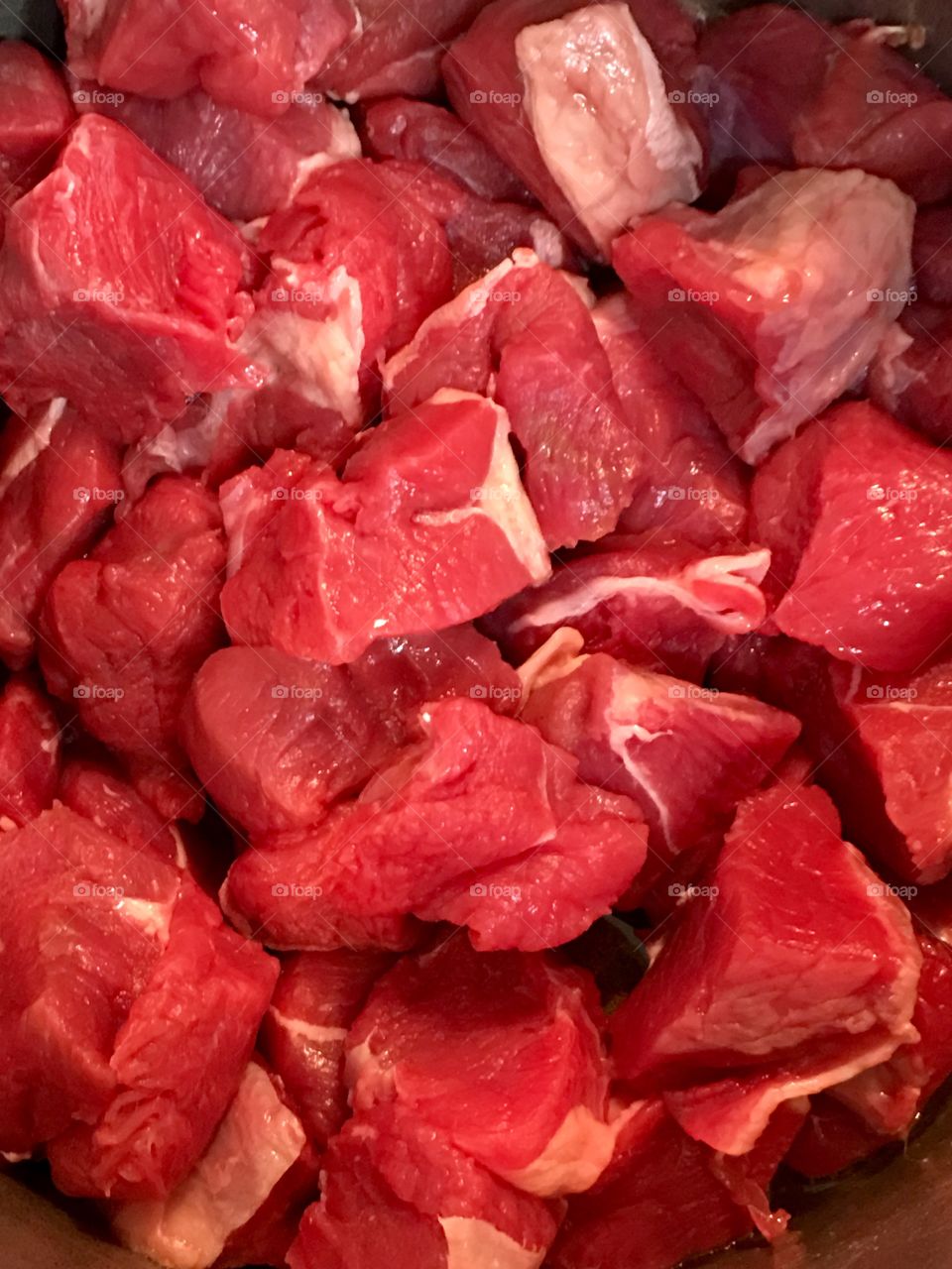 Closeup cubed beef raw for stew