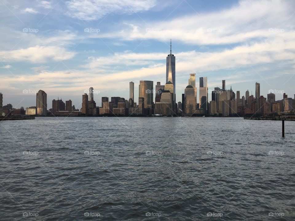 new york ,buildings skyscrapers ,with a blue sky
