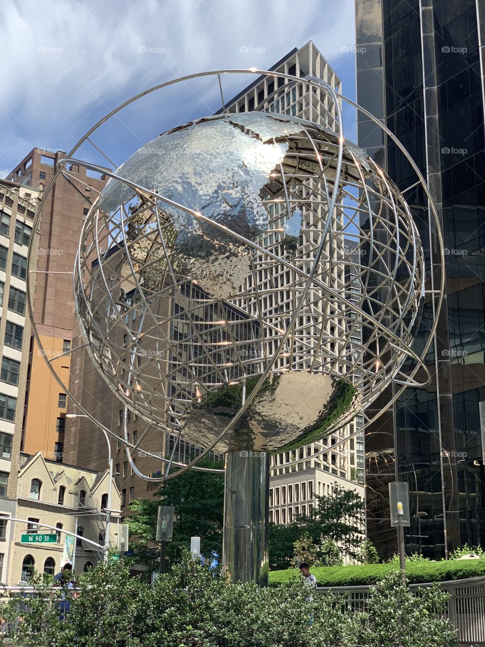 The globe sculpture at Columbus Circle. 