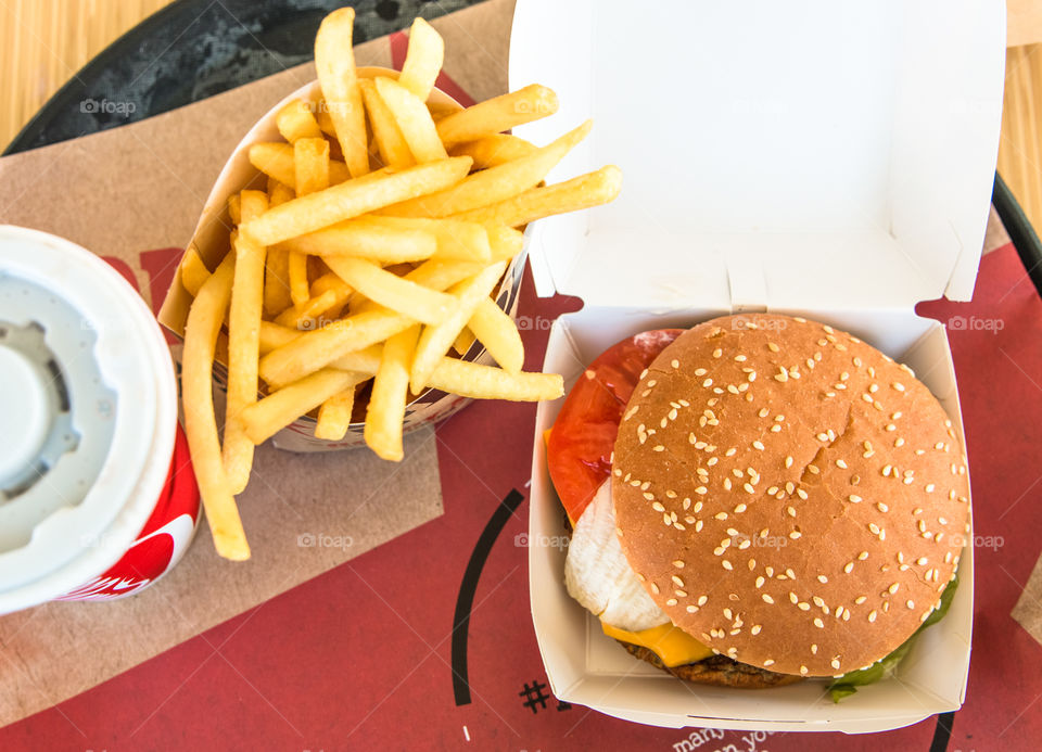 Hamburger French Fries Potatoes And Coke
