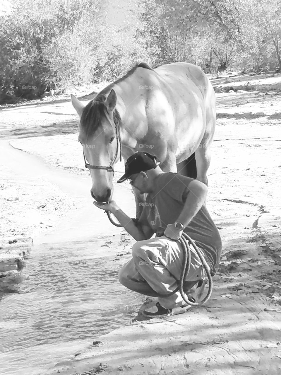 A man and his horse in Albuquerque,  New Mexico