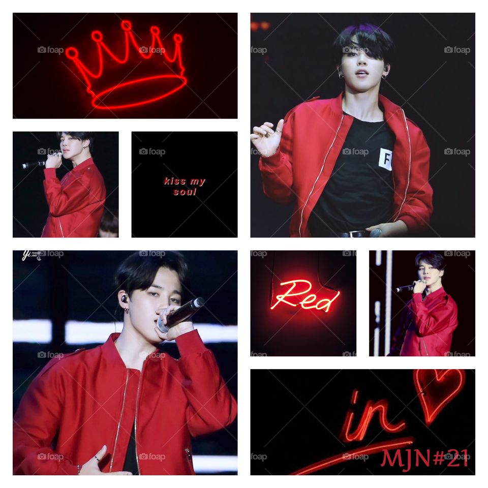 Black and red collage of Jimin