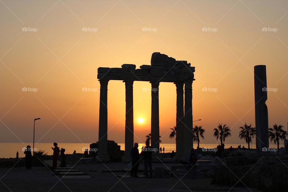 Ancient Apollon Temple with panoramic coastline views in Side, Turkey. 