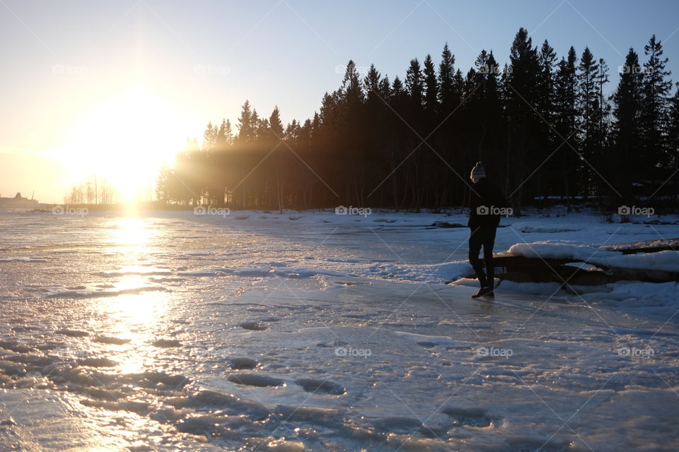 Sunset, Water, Dawn, Lake, Snow