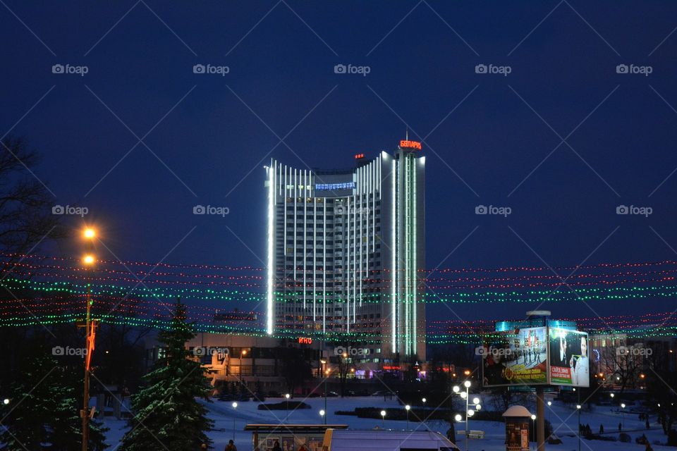 night cityscape Minsk