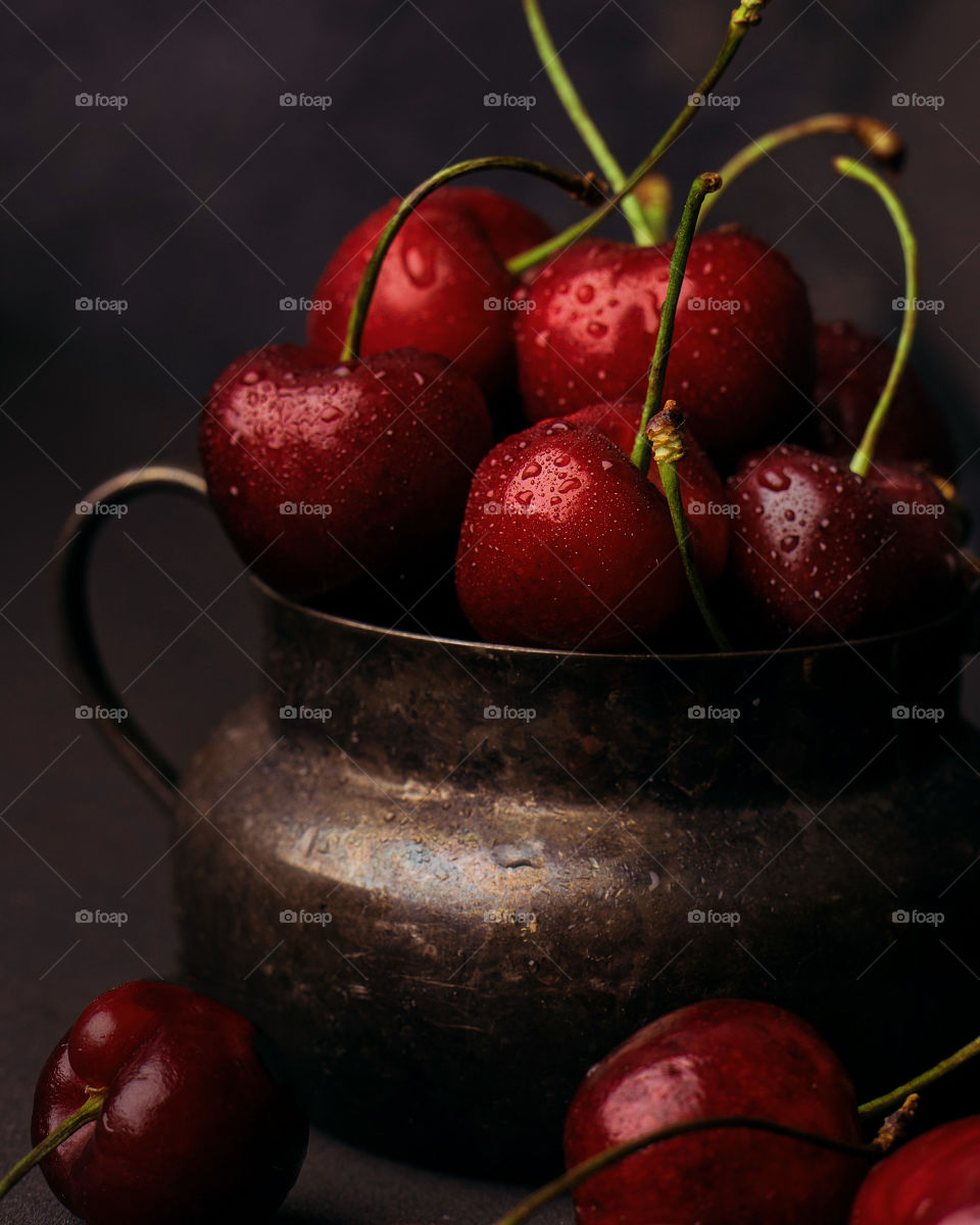 Red cherries macro shot