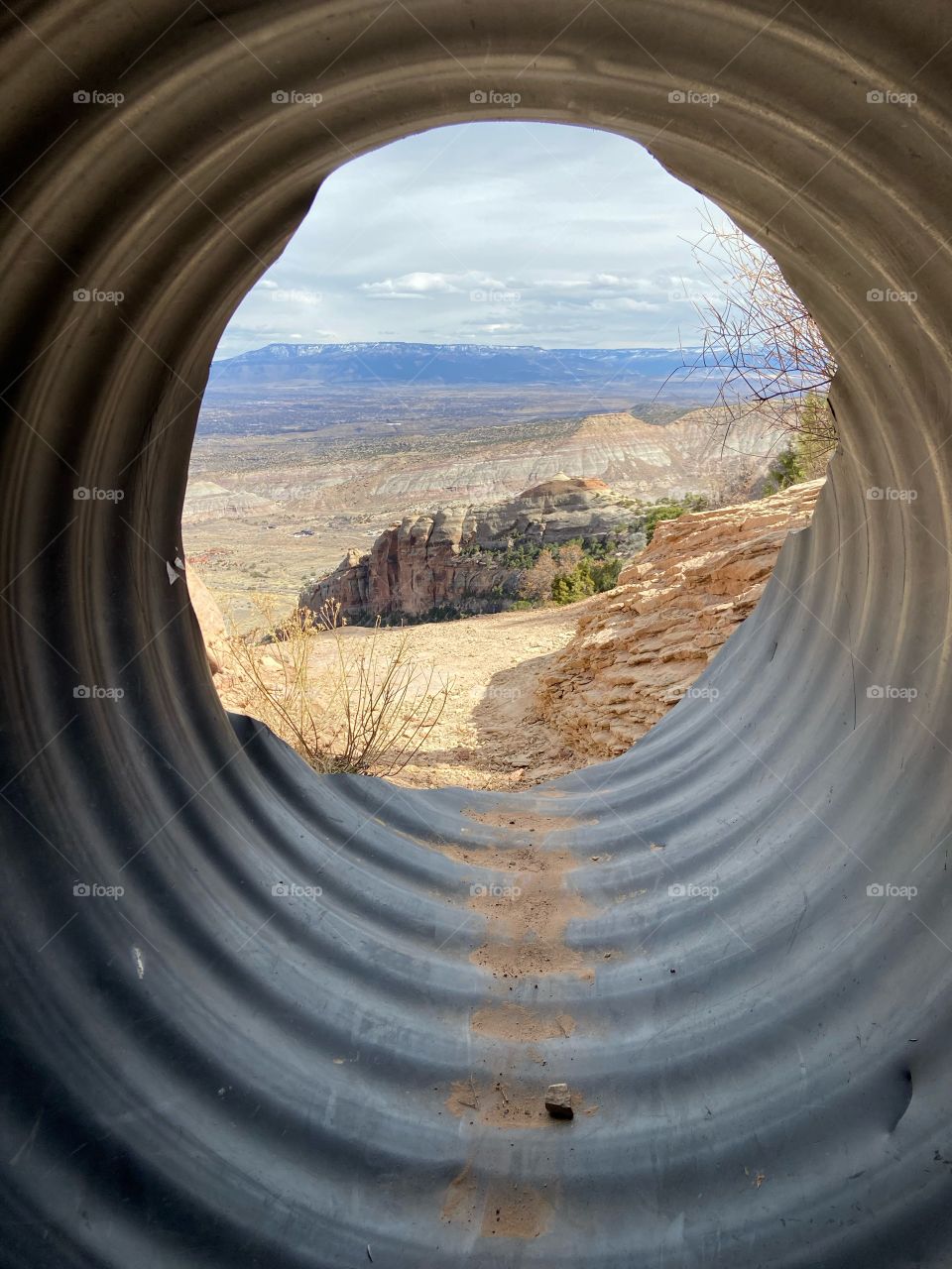 Desert mountains through a tunnel