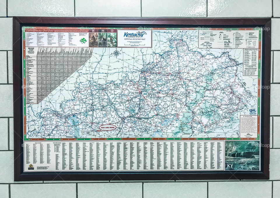 Kentucky state map at a rest area