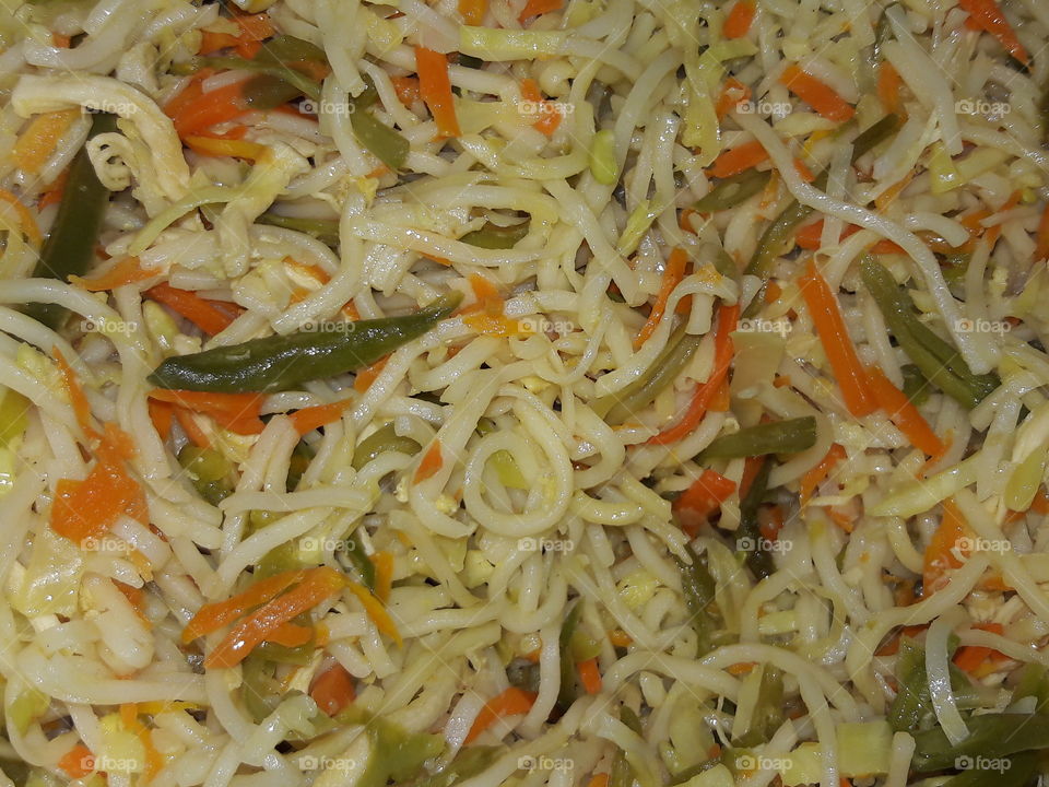 hakka mixed vegetable noodles in China texture close up
