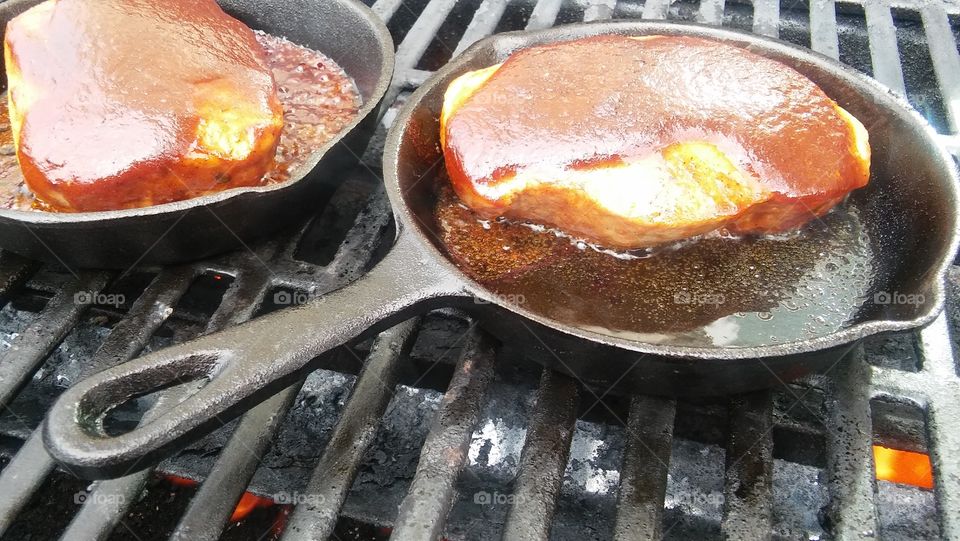 BBQ Pork Chops in Iron Pan