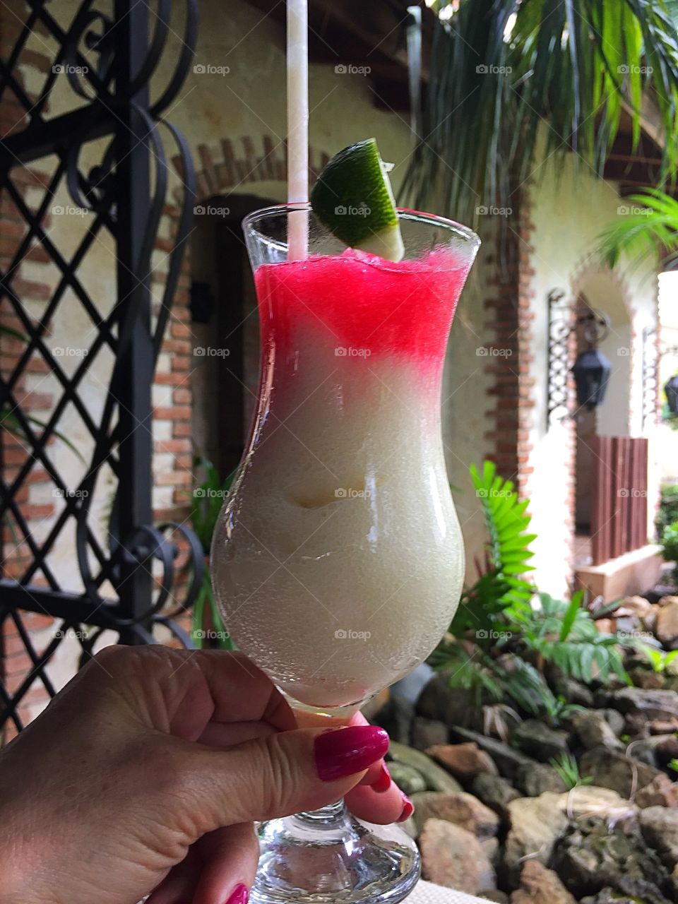 daiquiri cocktail with tropical background 