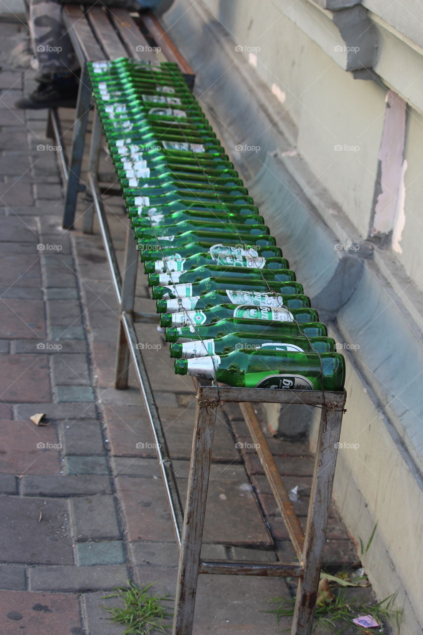 Beer bottles used as bench at Pattaya Thailand- 2016