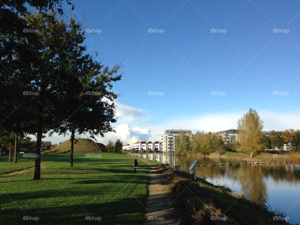 sky trees pond autumn by frido1969