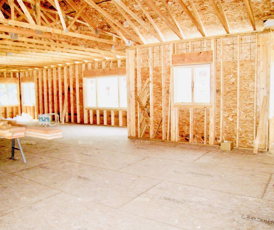 Gorgeous view of new house under construction makes for a fun shot full of rectangles! 