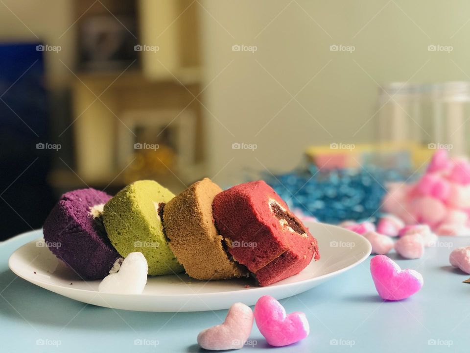 Colourful cakes in a plant 