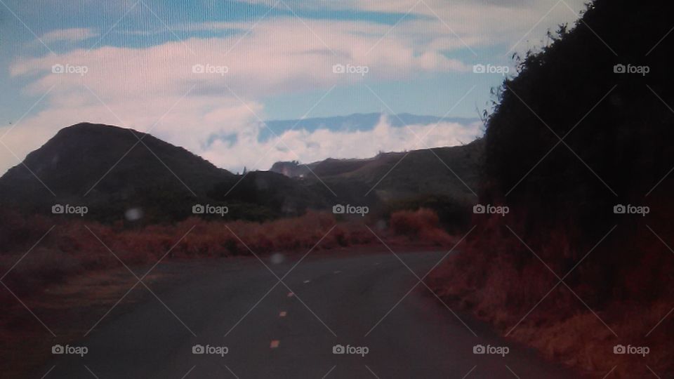 Mountain clouds. Driving through the mountains in Maui