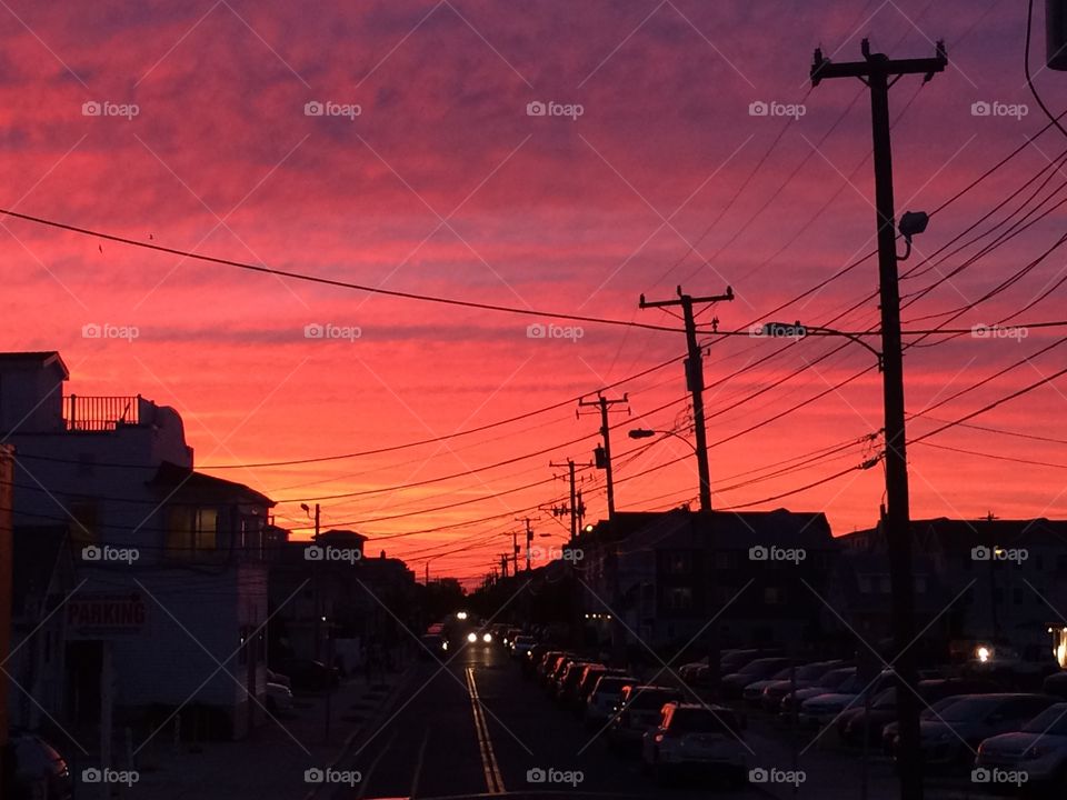 Wildwood street view of a beautiful sunset.