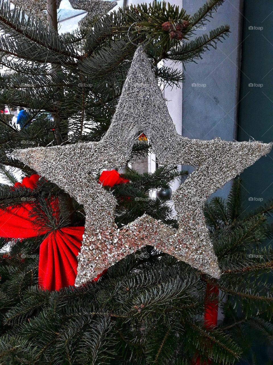 A shinning star on the Christmas tree