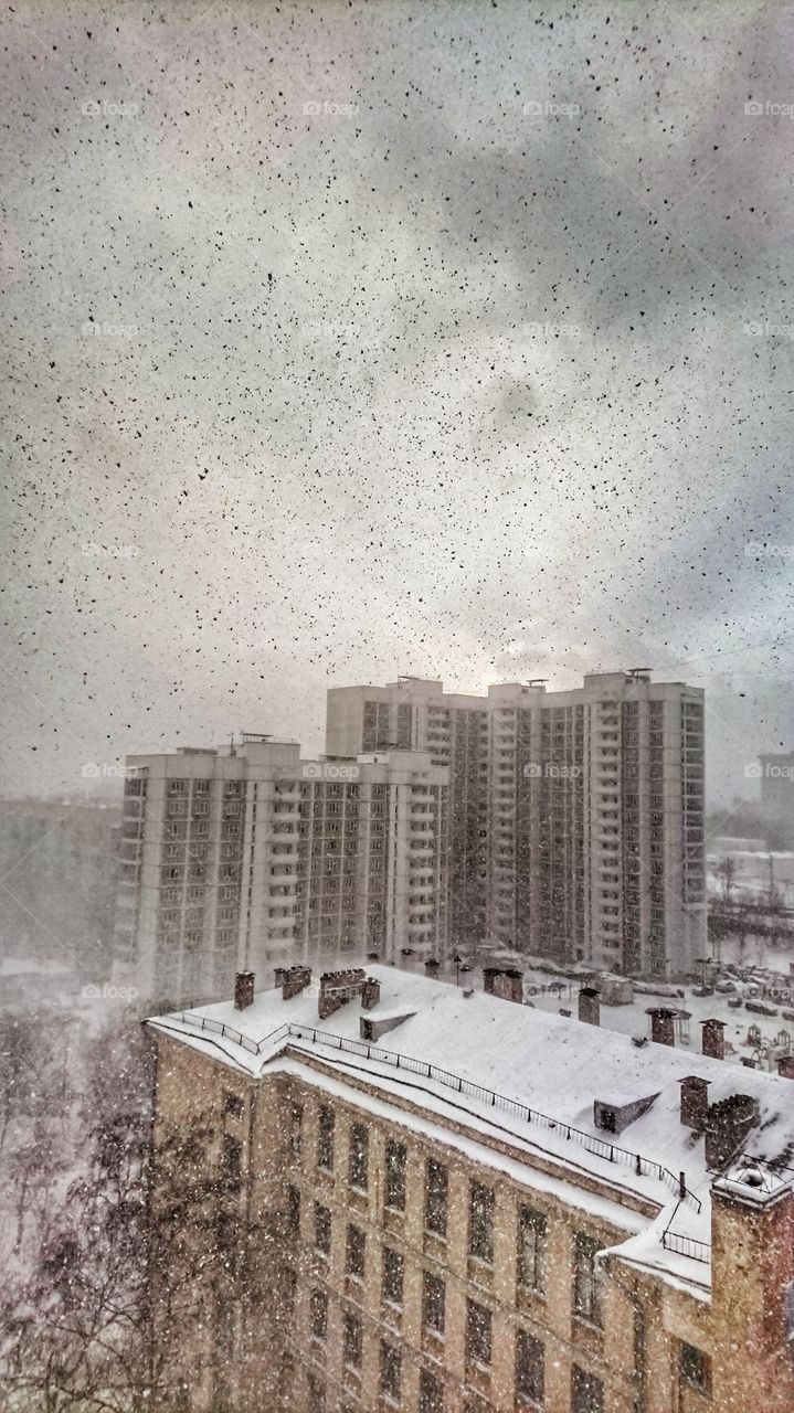 Heavy snowfall, Grey days, January, snow, city, cityscape