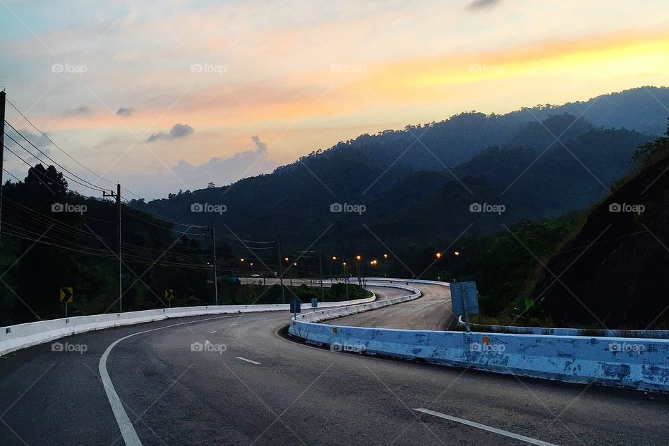 Winding road and mountain