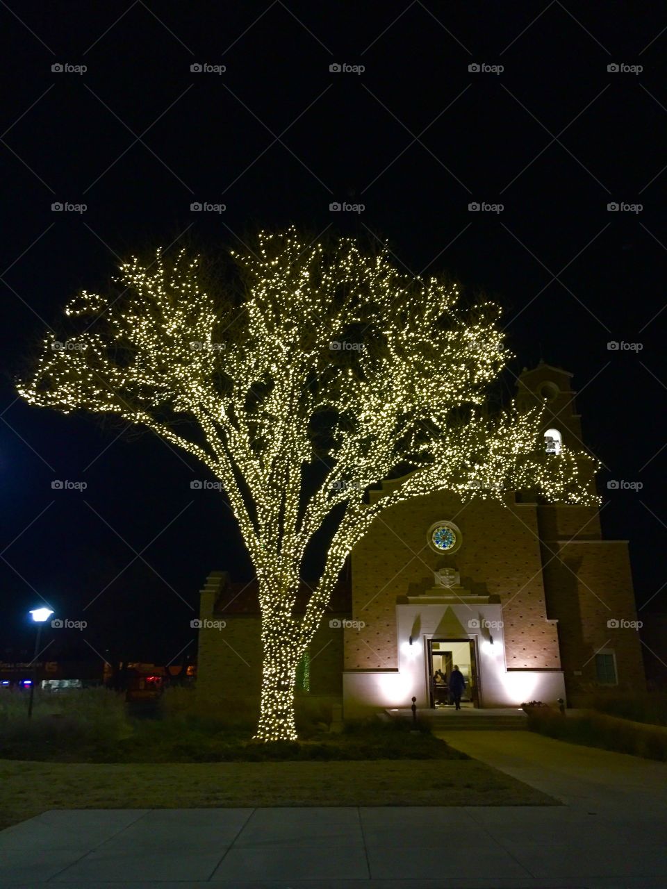 Christmas lights outside church 