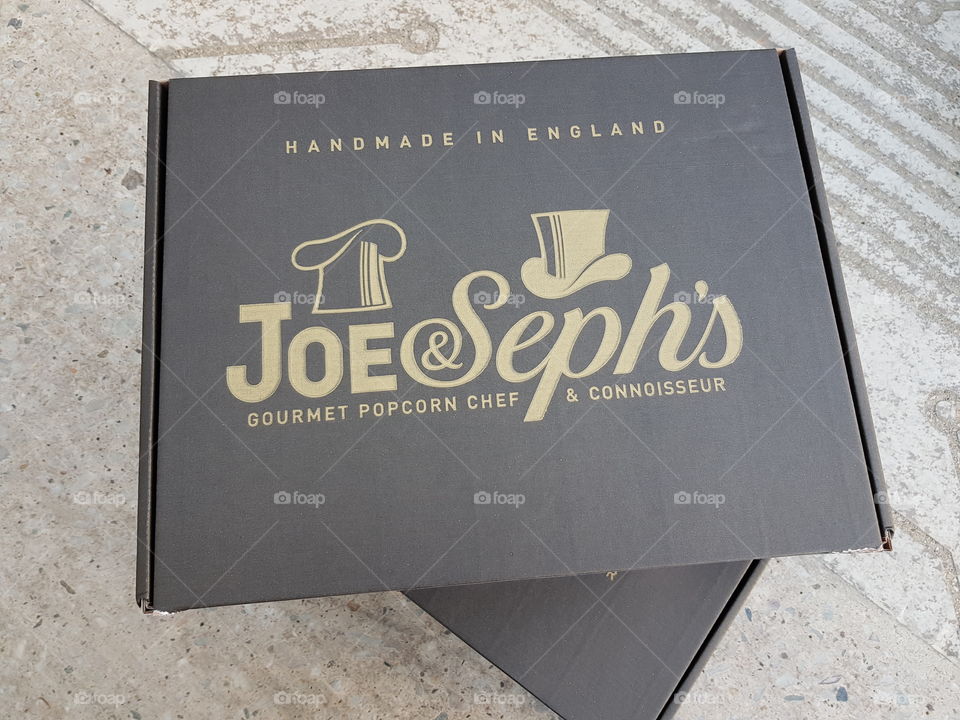 Joe and Sephs gourmet popcorn box handmade in England