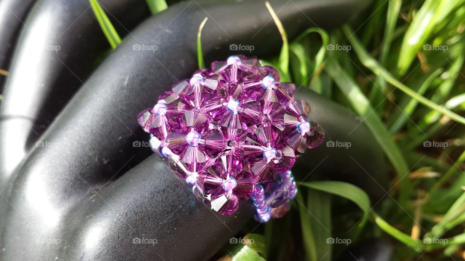 Crystal's Crystals: Amethyst Swarovski Crystal Ring. A Swarovski Crystal and Czech fire polished beaded ring. I make these in a variety of colors, and they can be found on Etsy at the CrystalRenewBeads shop.