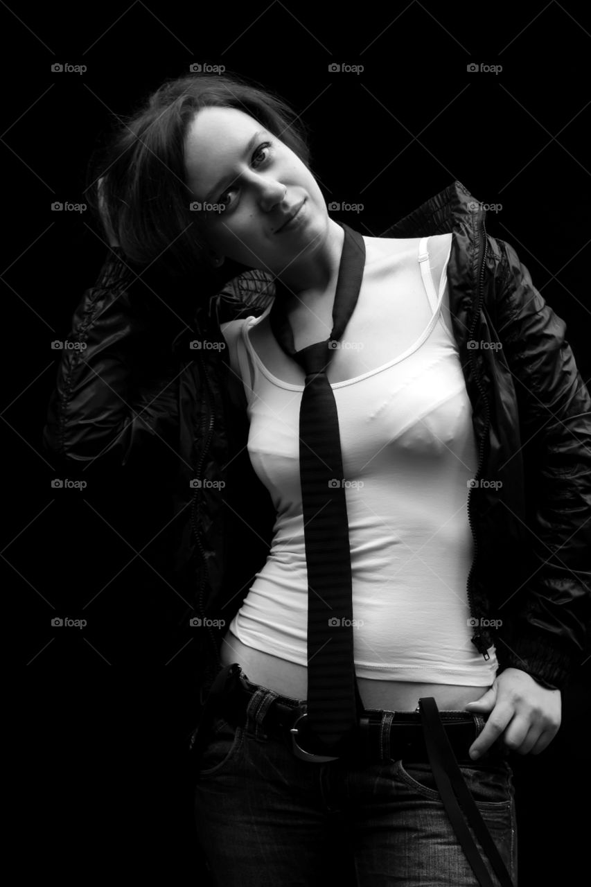 Black and white style with a tie