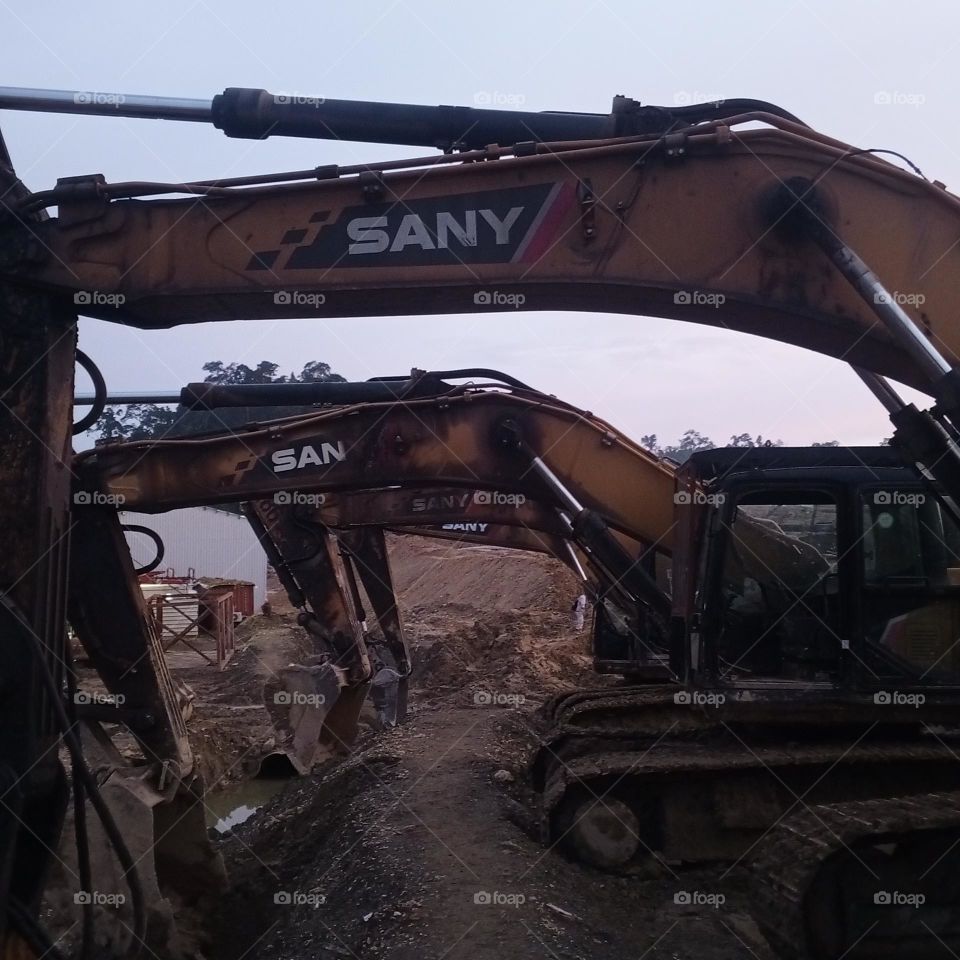 excavator in work area
