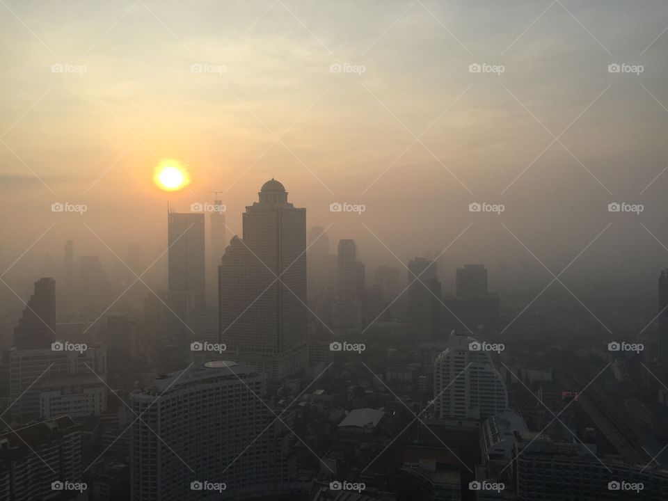 Bangkok skyline in the sunrise