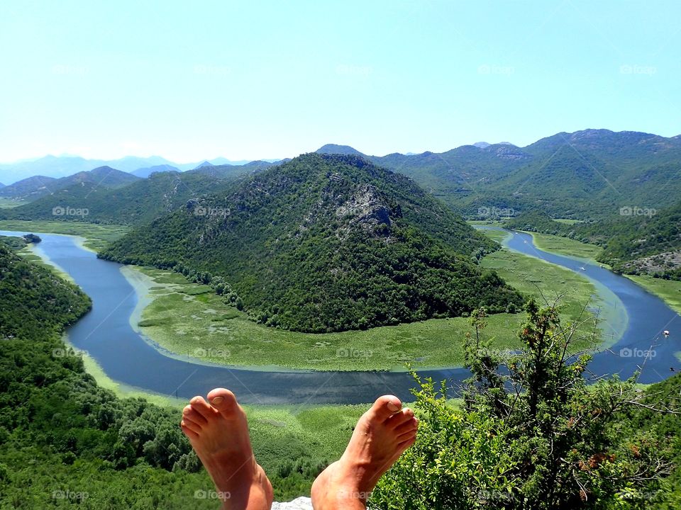 view over the beautiful green horseshoe bend in skadar national park Montenegro