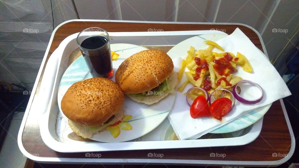 Closeup burgers meal