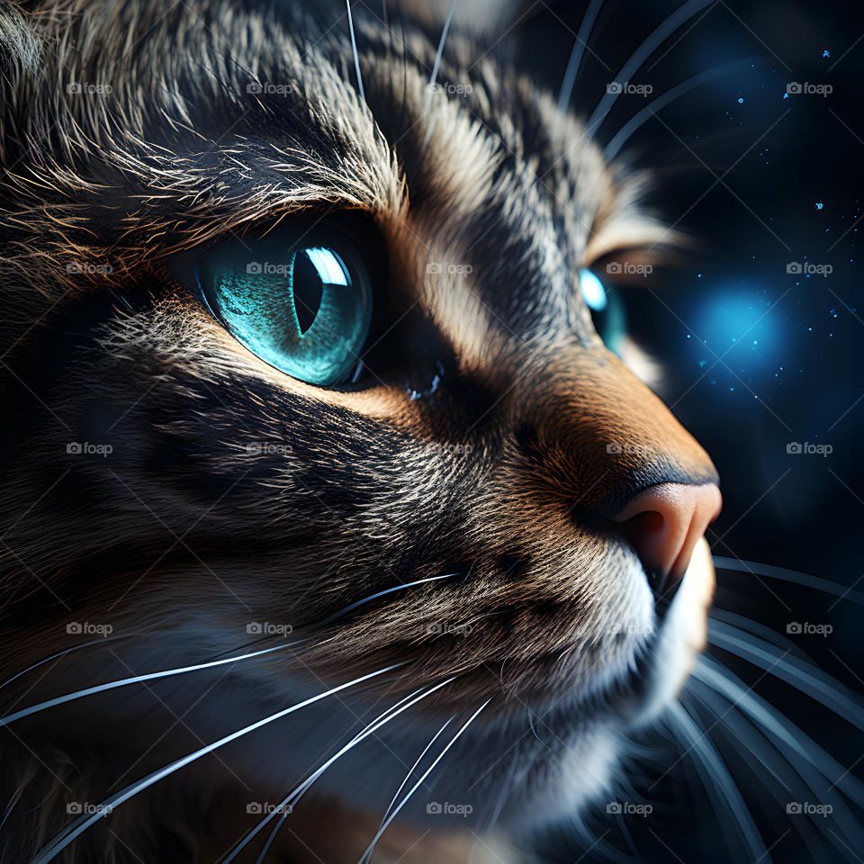 close up of a cat face with round eyes, in the style of vray tracing, photo-realistic techniques