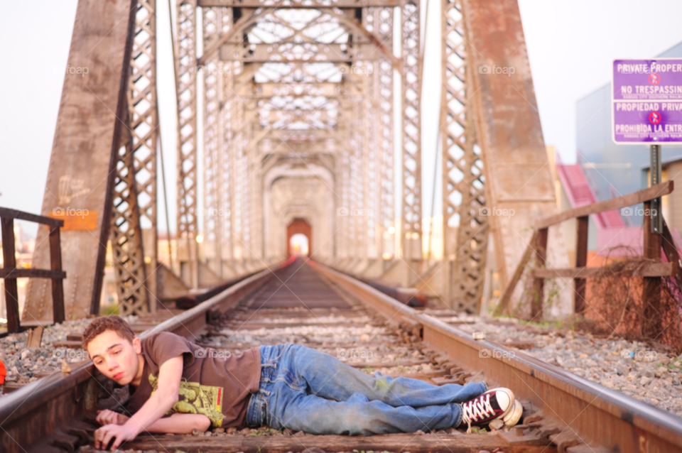train boy bridge track by lightanddrawing