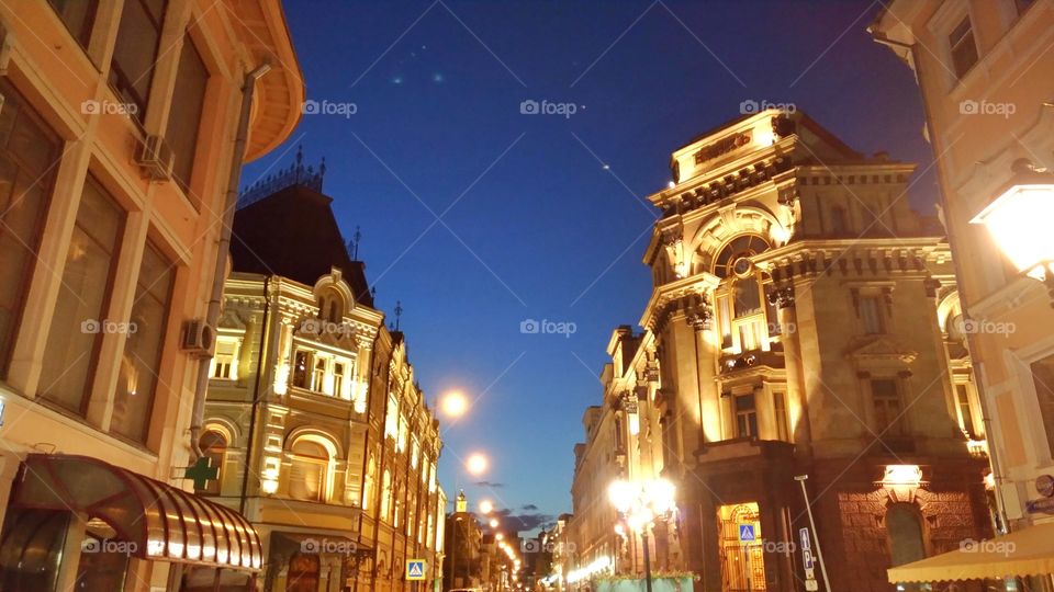 Street corner night view of Moscow