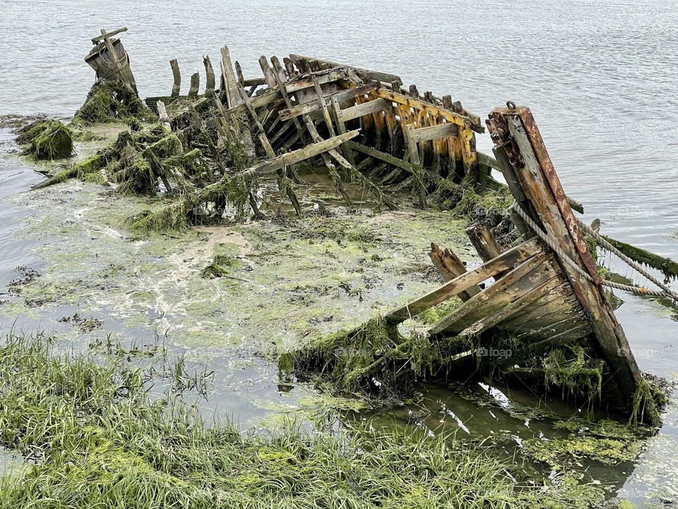 Old sunken rowing boat 