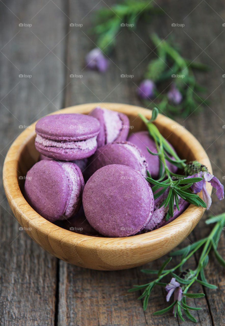 Macaroons and lavender flowers 