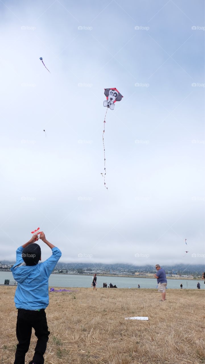 Boy flying kite