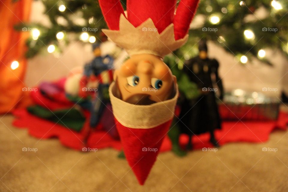Elf on the shelf. Elf having some fun with the avengers